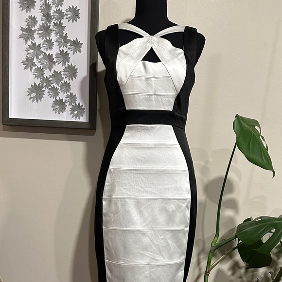 Jax Dresses & Skirts - *JAX* Black x White Contrast Panel Bodycon Cocktail Mini Dress Size 6